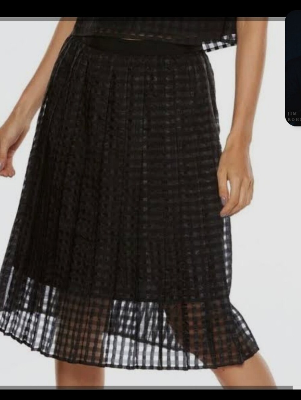 ELLE black  Pleated Checkered formal Organza  midi skirt size 10